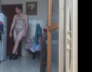 All naked in the kitchen