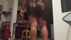 Chubby Mexican milf shows her ass in the kitchen