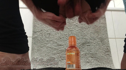 Hairy Sissy in Nylons - Trying to Fuck a Big Bottle (No Cumming)