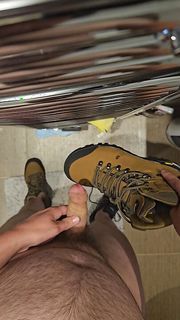 Piss and cum for leather work boots and leather hiking boots