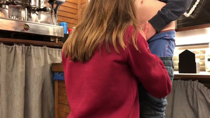 First Blowjob at Work - Sucking a Cock While Kneeling Under the Bar Counter