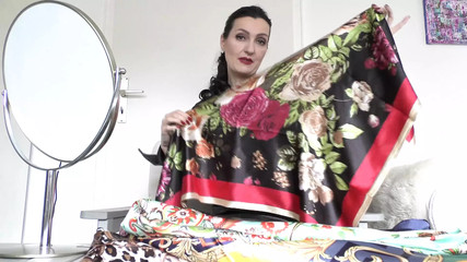 Trying on New Satin Neck Scarves - and You&#039;re on Jerk-off Duty!