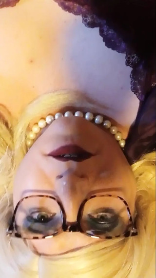 Crossdresser Carrie making herself cum in Purple lingerie