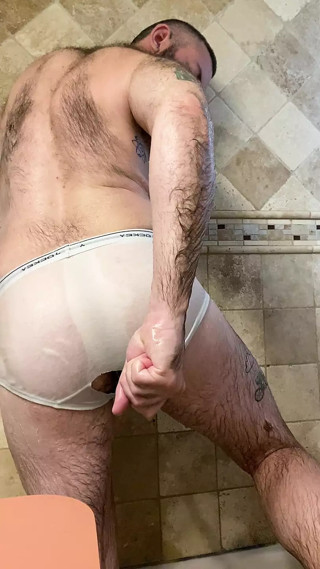 White briefs in shower