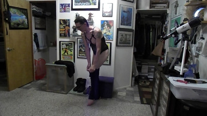 Kevinstockings nearly naked in easy access teddy and nipple clamps