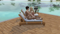 Couple in love have sex in public on the beach. The sims