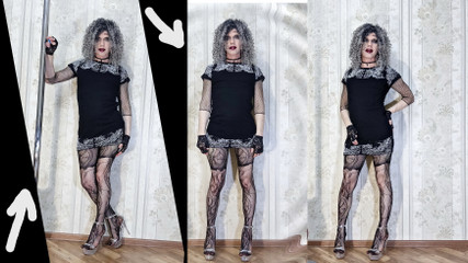 Femboy dances cutely, strokes her luxurious forms, swinging her hips in high heels. thumbnail