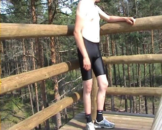 Cumshoot in hiking trail tower