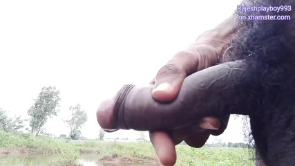 Rajeshplayboy993 outdoor public masturbating cock beside the pond, showing butt, jerking and cumming in the pond