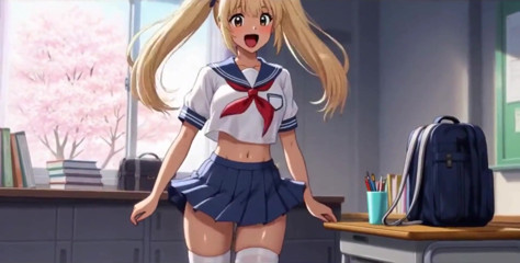 Naughty Blonde Student Ass up, Tits Out &amp; Dripping Pussy Masturbation Ai Generated
