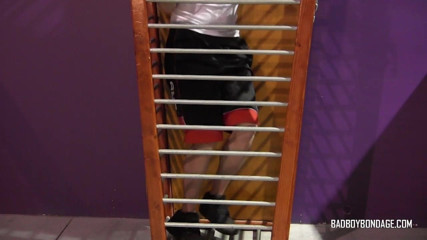 Twink sub bound in cage and tormented by skinny Dom