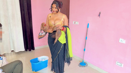 Desi maid fucked by her malkin sexy dress, she's enjoyed with malik when malkin going to outside , Full Hindi video viral