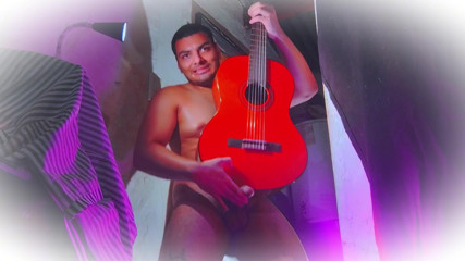 Rubbing Yamaha C80 Guitar On The Penis - Cossplay Antique Striped Doctor - Sexy Gentleman N1 - Purple - Big Man