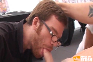 Dude with glasses and his friend swallow cum of two guys after sucking their dicks