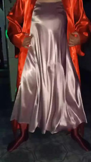 Dancing in red pajamas.