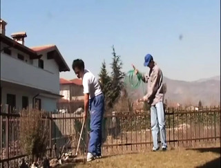 Two young workers fuck the granny!