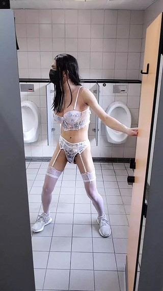 School Dare!!! Exhibitionist Gina fuck herself in men's room thumbnail