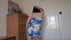 Dancing Striptease in Blue and White Playsuit