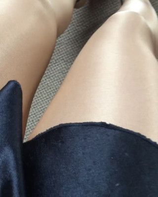 Showing my sexy legs on shiny glossy pantyhose and high heels. thumbnail