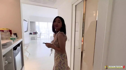 JohnTronX – Thai amateur in a flowery dress gets a hard white cock in POV