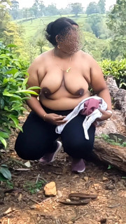 Chubby Nudist, topless outdoor in the tea plantation, exposing boobs as ass