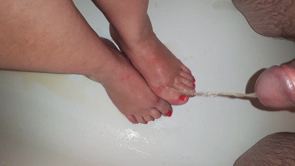 Pissing on my BBW Wifes Feet