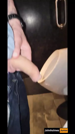 johnholmesjunior whipping out huge soft cock in public open urinal in vancouver mens bathroom