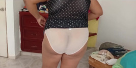 Chubby Girl Tidying the Room and Folding Clothes