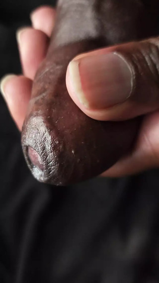 milking pre cum out of black ebony mushroom cock with close up veiny shots