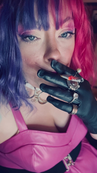Your Sweetheart Tina Snua Smoking A Cork 100 Cigarette Wearing A Leather Dress & Gloves With Rings – Smoke