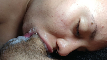 Bubbling POV – delicious wet blowjob, she fucks until everything is covered in juices.