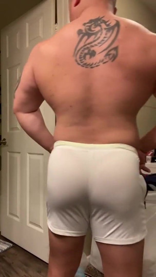 white thongs underneath white shorts