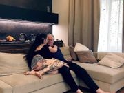 Megan Inky fucks an old man in his home on the couch