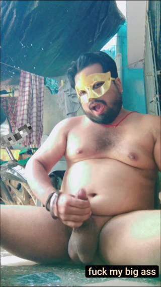 Desi mask man enjoying in his court yard while his wife was in market