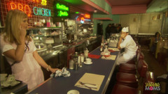 Babe with blonde hair gets her pussy smashed in the restaurant