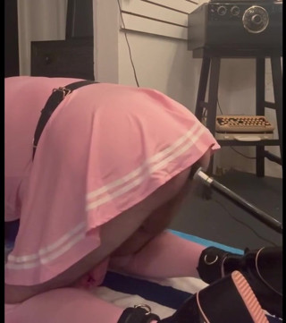 Sissy in Pink and Leathers in a Fit of Madness Completely Destroys Bum and Brain thumbnail