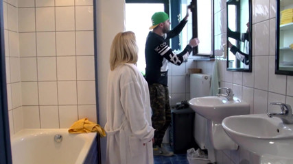 Lucky tattooed MILF fucked hard in the bathroom
