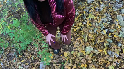 Risky Outdoor Blowjob by the Lake Red Shiny Downjacket Fetish 316