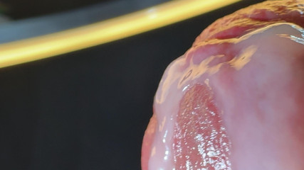 Wet penis gets masturbated