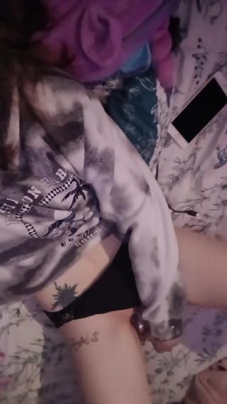 Petite White Girl Sticks Water Bottle in Her