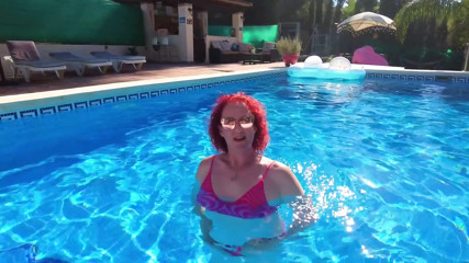 Just me, in a bikini, splashing about in a pool on holiday in Spain thumbnail