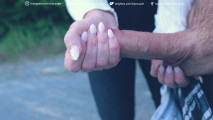 Parking Lot Handjob Gone Wild: Wet &amp; sloppy Handjob leads to massive Tit Cumshot
