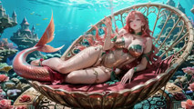 Deep Sea Fantasy! the Pink-haired Mermaid Queen Lounges in the Azure Palace, Fingertips Tapping the Water, Staff Trembling.