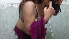 Desi stepmom milks her stepson on video call and shows off her pussy juice