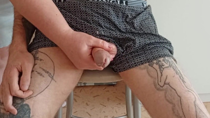 Mother-in-law Jerks off My Cock and Watches a Powerful Shot of Sperm Close up