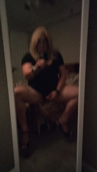CD Krissy Sweets in high heels stroking her she cock thumbnail