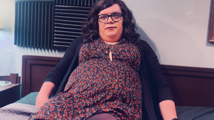 Trans Girl Lifts Dress and Cums in Her Pantyhose thumbnail
