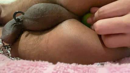 Inserting lemons in my ass while showing my pierced cock in chains Part I thumbnail