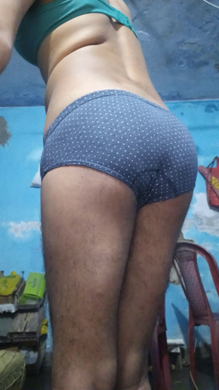 Indian Sissy Femboy Crossdresser with Phimosis Dick Jerking and Stroking While Wearing His Step Sister's Bra and Panties thumbnail