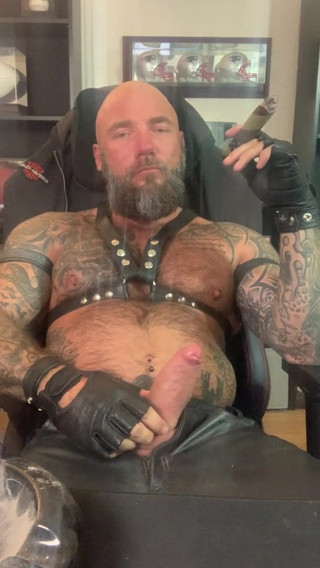 Cigar Smoking in Leather!